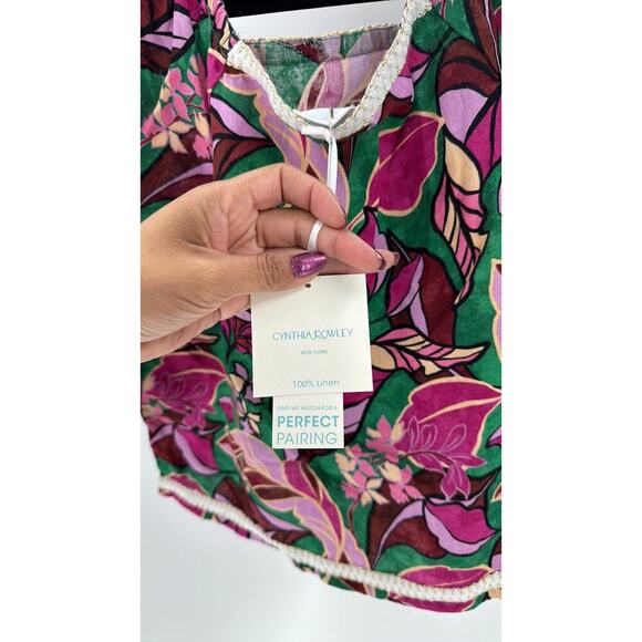 Cynthia Rowley tropical semi cropped linen puff sleeve on off shoulder top - Picture 7 of 7